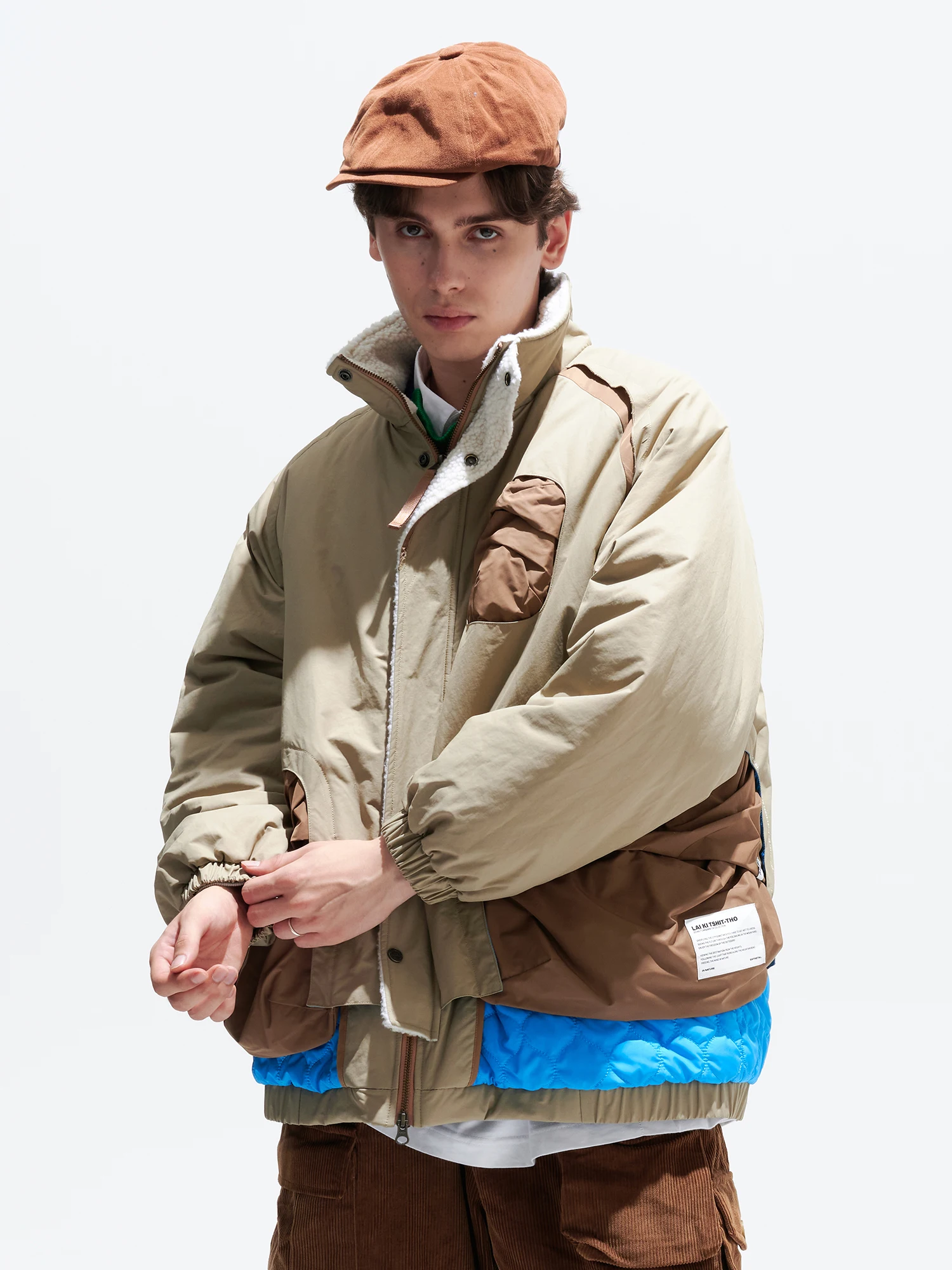 EAFINETAL Temperature Recognition Cotton Jacket Outerwear Deconstructed 3D Color Block Patchwork Oversized Casual Winter Coat