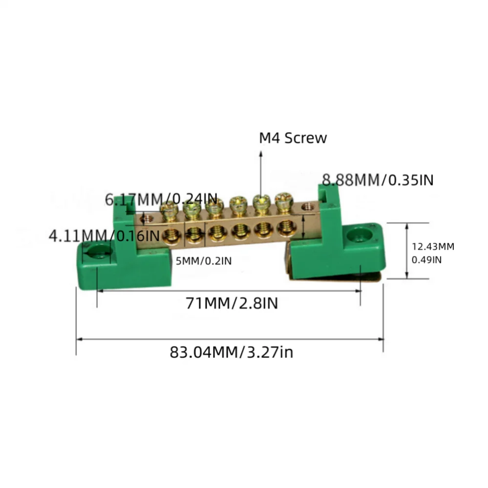 6 Positions Screw Brass Terminal Grounding Strip Block Green Terminal Bus Bar for Power Distribution Cabinets