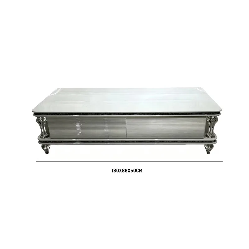 Solid wood coffee table rectangular carved coffee table with marble countertop