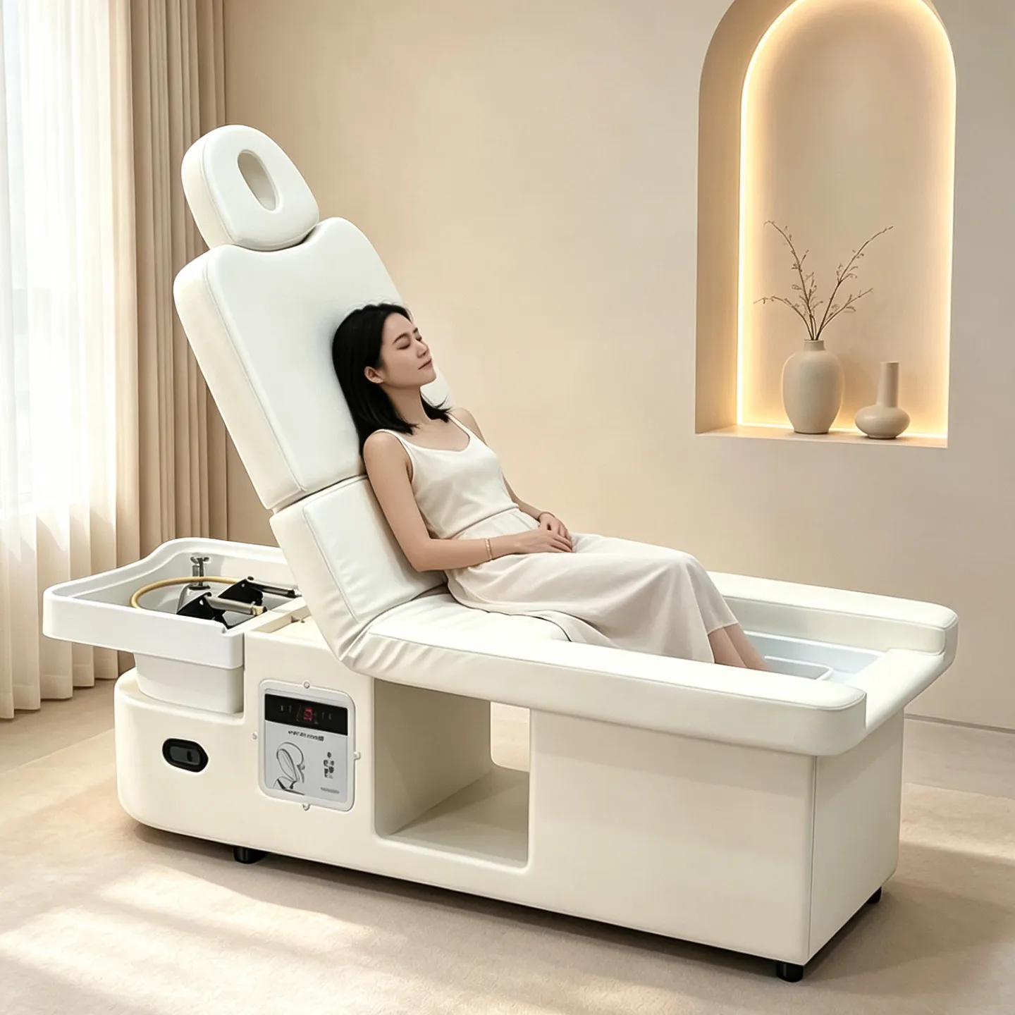 Multi-Purpose Foldable Electric Lifting Adjustable SPA Fumigation Head Therapy Bed for Beauty Salon Massage Physiotherapy