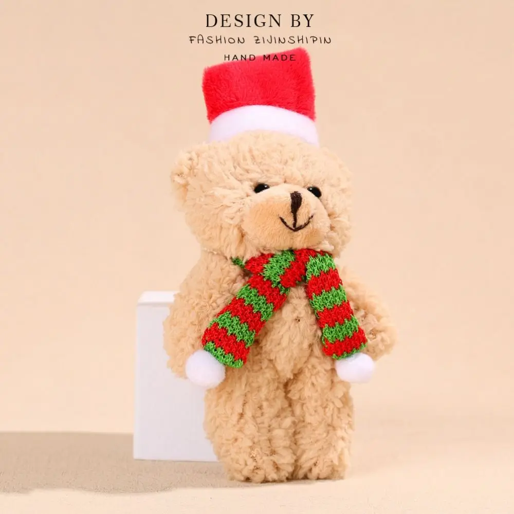 Bear Scarf Flower Christmas Plush Bear Soft Plush Christmas Bear Doll Cartoon Cute Christmas Bear Plush Pendant Cake Decoration