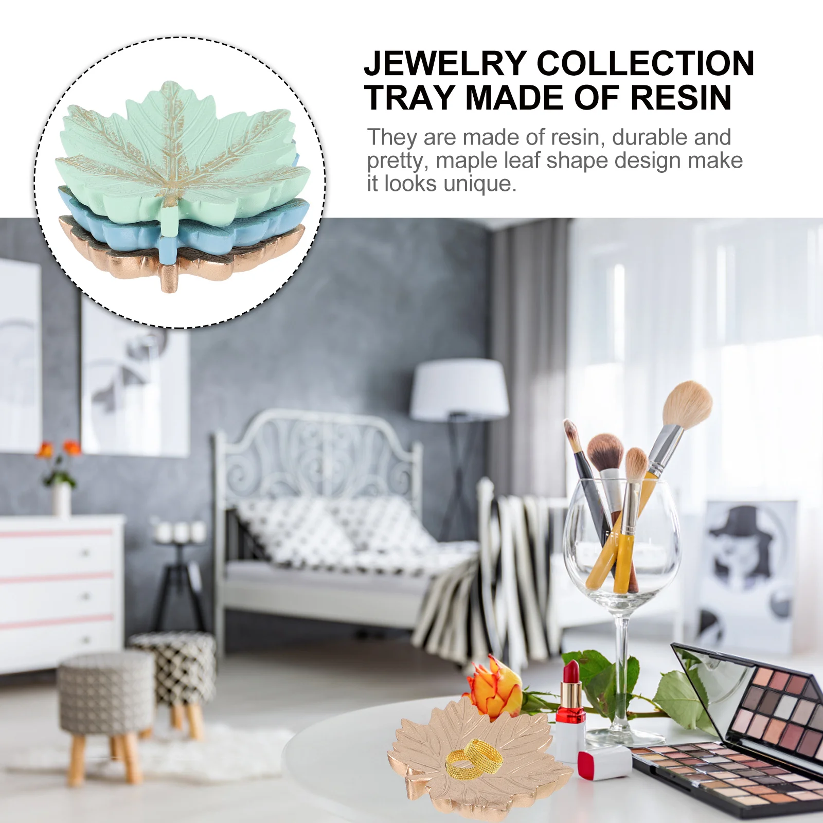 

3Pcs Resin Jewelry Dishes Maple Leaf Shape Stylish Storage Plates Ring Holder for Home Study Bedroom Jewelry Storage Plate