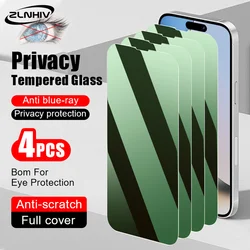 4Pcs Glass smartphone for iPhone 15 Plus 14 Pro 13 Pro Max Green light anti peeping tempered film for iPhone 12 11 X XR XS Max