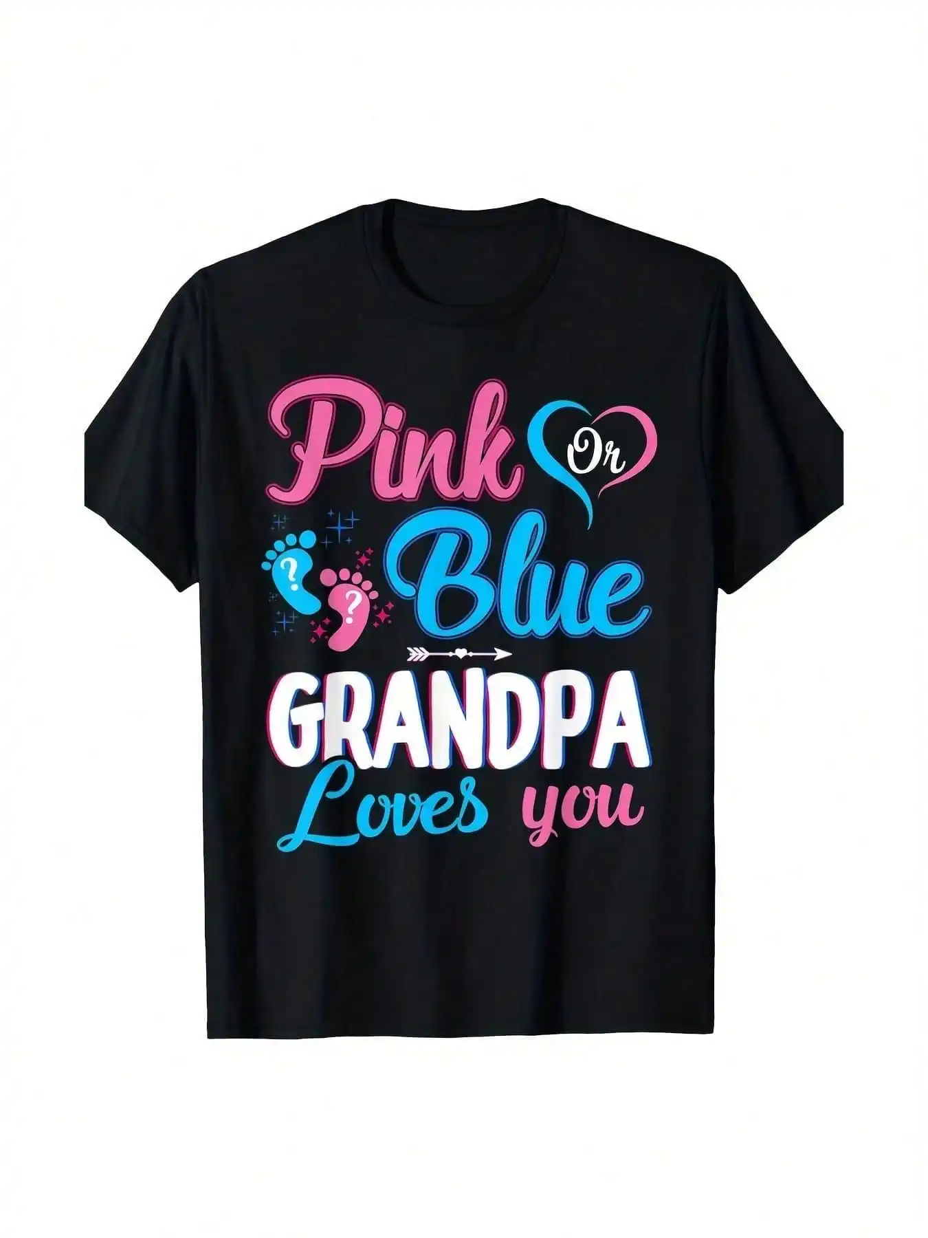 

Grandpa Loves You" Gender Reveal T-Shirt - 100% Cotton, Casual Fit with Geometric Print, Machine Washable - Pink or Blue