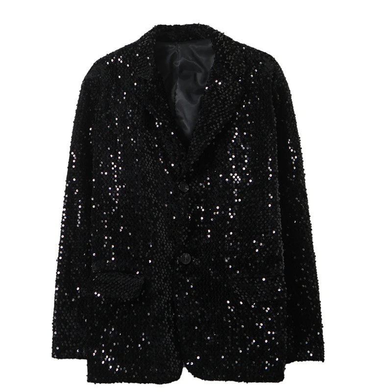 

SuperAen Sequined Blazer Women High Street Fashion Long Sleeve Turn Down Collar Jackets for Women