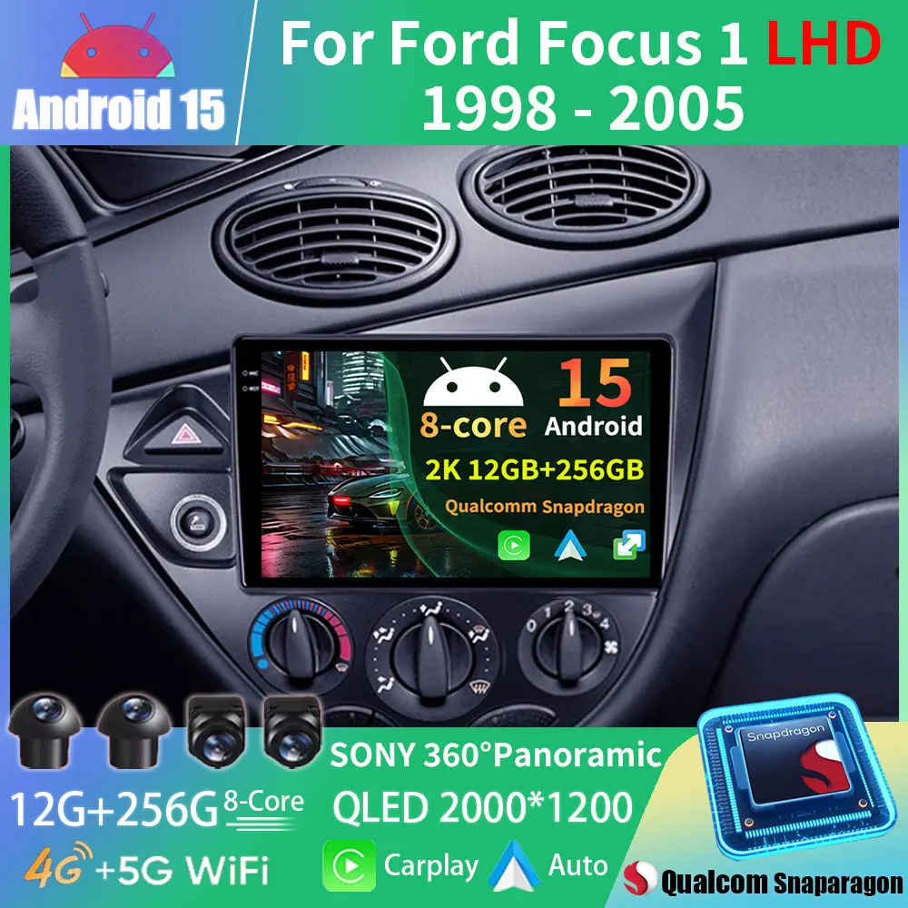 9 polegada rádio automático carplay android 15 rádio do carro para ford fiesta 1995-2001 foco mk1 1998-2004 ai voz gps fm 2 din autoradio 360