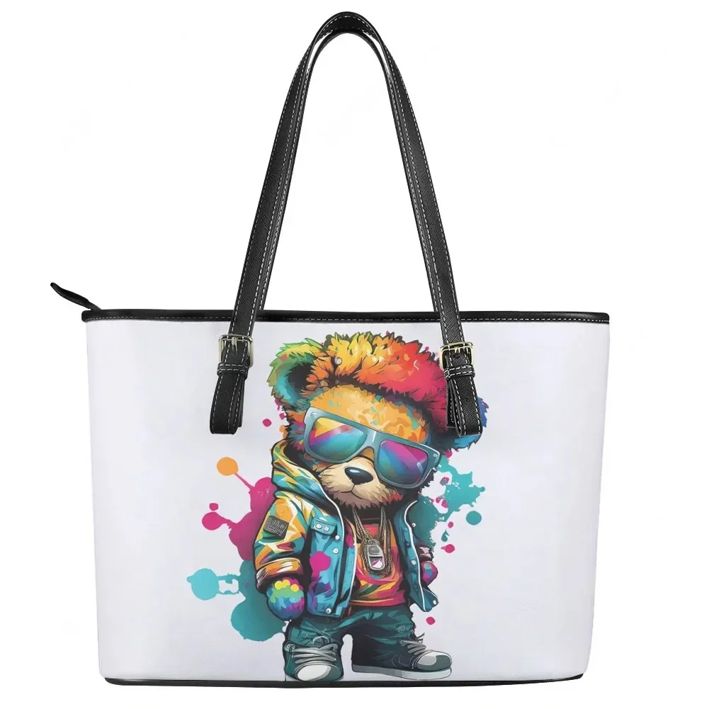 

Kawaii Graffiti Bear Custom Handbag Womens Mens Personalized Tote Bag Shoulder Bag Business Leather Purse Travel Bag Gift