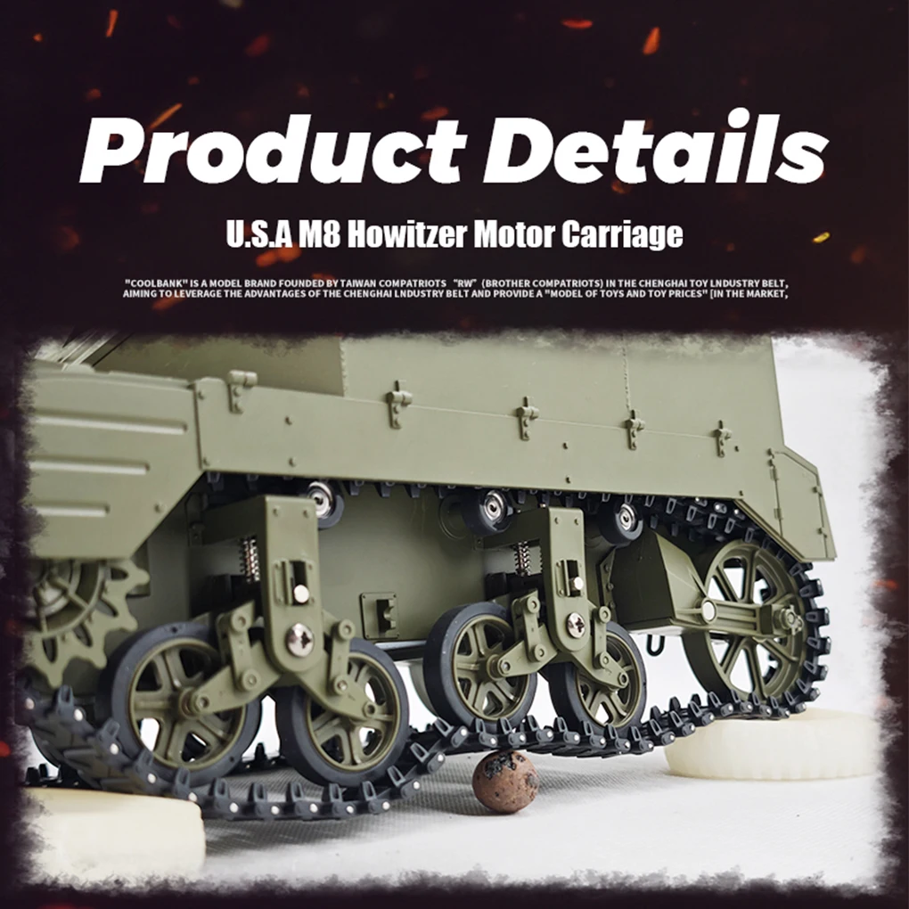 1/16 Amerykański czołg artylerii samobieżnej M8, zdalnie sterowany czołg obracany o 360 stopni, czołg z czasów II wojny światowej, elektryczny czołg RC z funkcją dymu, model zabawki