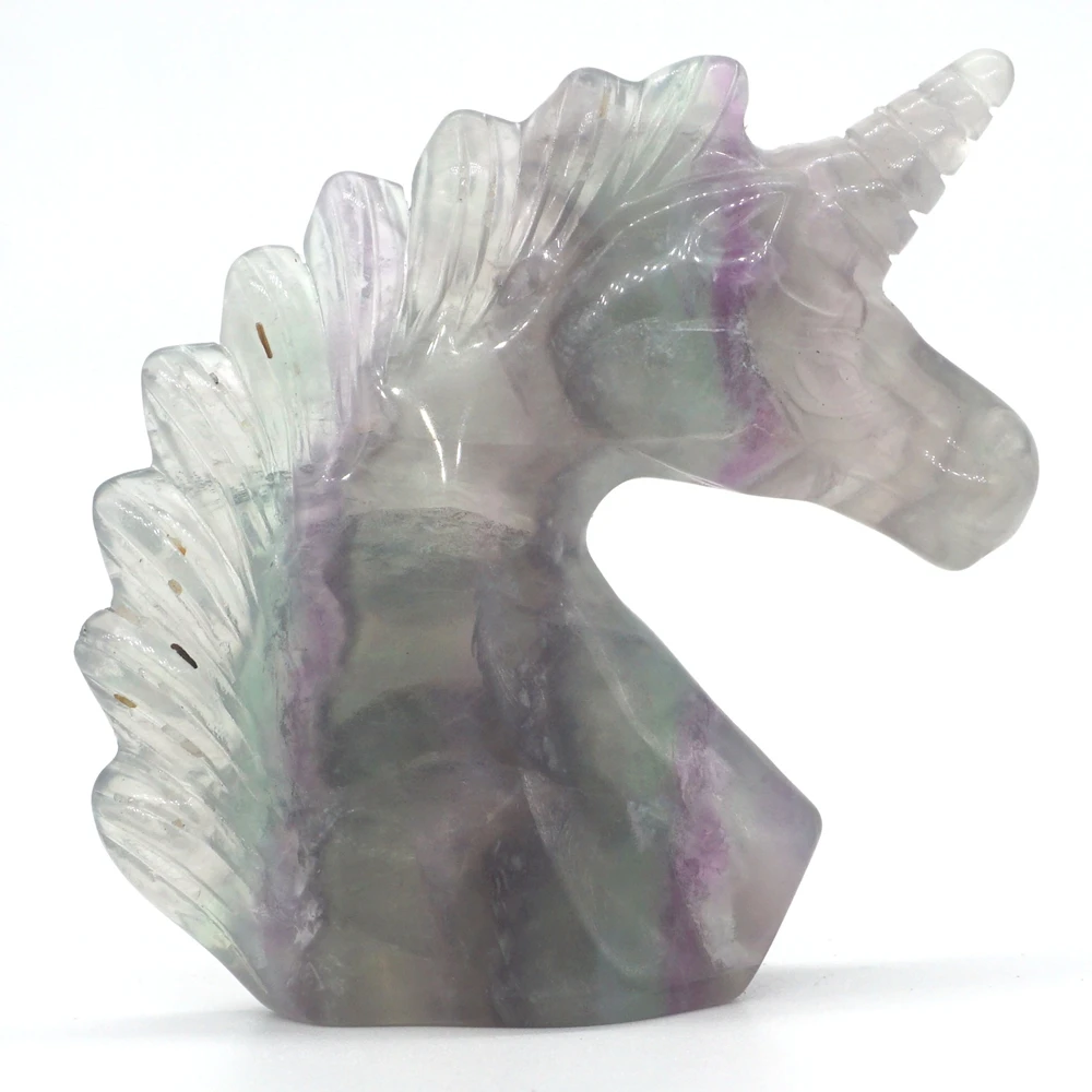 

Unicorn Skull Head Figurine Fluorite 3" Stone Gemstone Crystal Healing Animals Sculpture Statue Craft Home Garden Party Decor