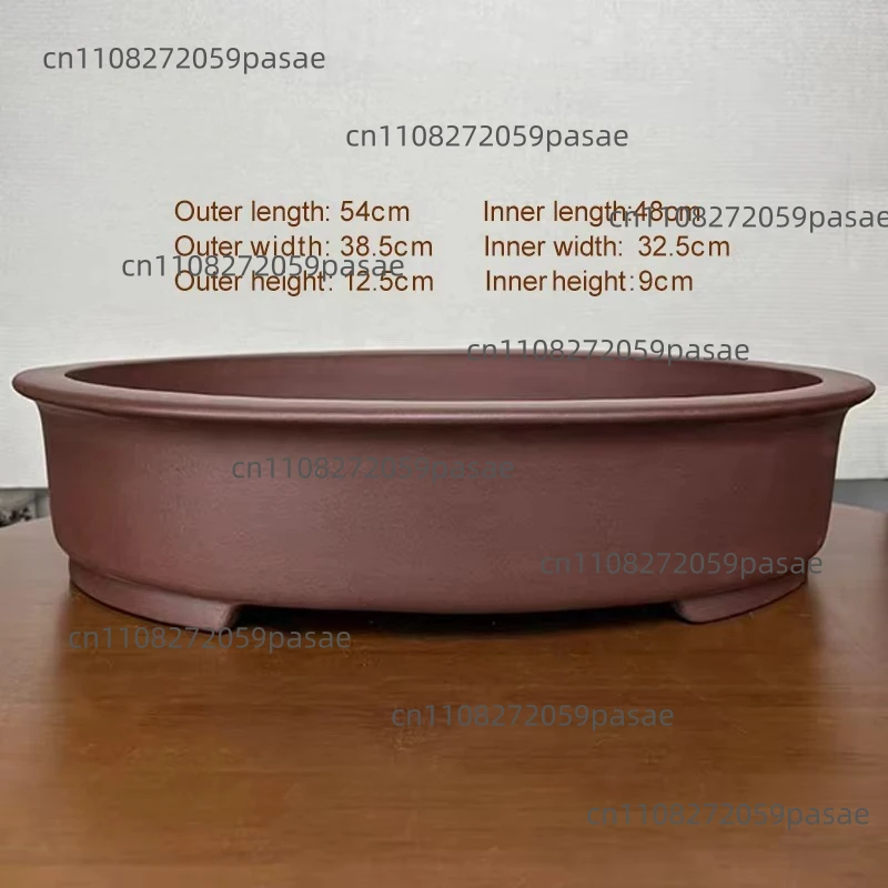 Eco-friendly Classic Bonsai Pot Hand-Carved Oval Vintage 11L Drainage Hole Floor Desktop Use Gardening Home
