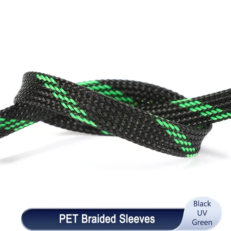 

1~50m Black UV Green PET Braid Sleeve 2/4/6/8/10/12/16mm High Density Sleeving Snake Skin Cable Wrap Sheath For Electric Cables