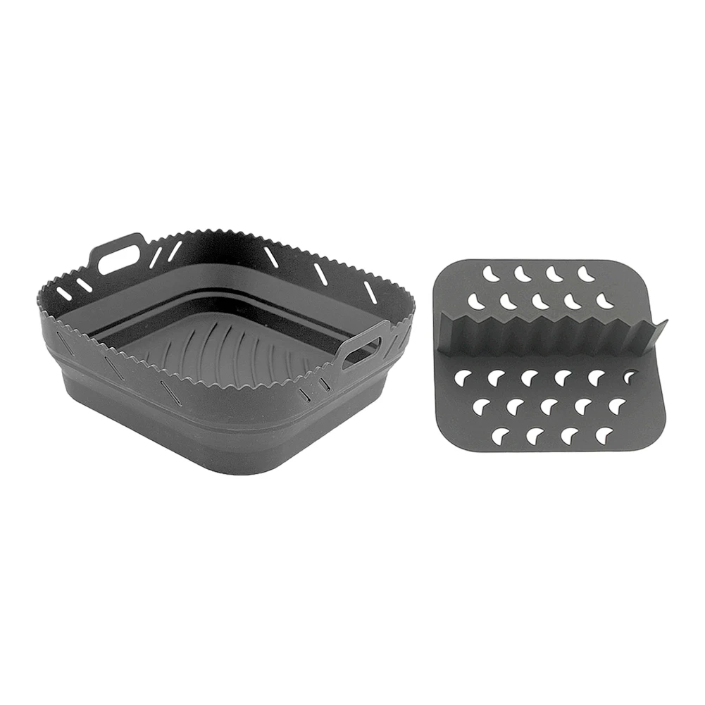 

Square Silicone Air Fryer Mat 8 Inch Foldable Baking Tray With Divider Airfryer Non-stick Silicone Tools Accessories