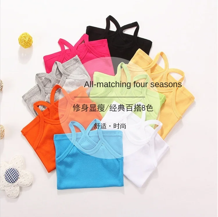 Sommer Baumwolle Mädchen Weste Ärmellos Einfarbig T-Shirts Kinder Oberteile Baby Mädchen Freizeitkleidung T-Shirt 2-12 Jahre – Detail 4