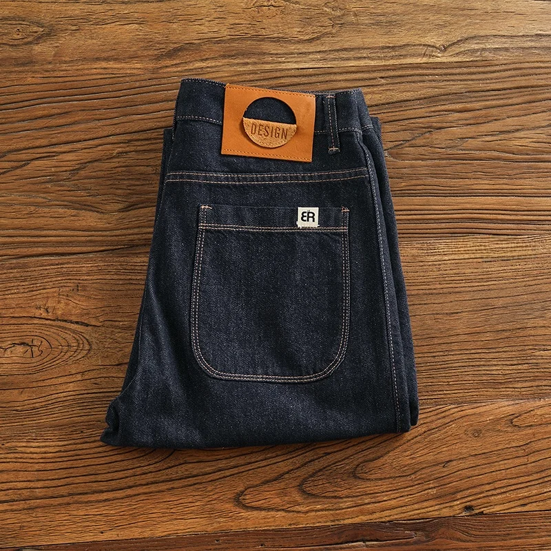 عميق الأزرق الرجال الجينز مستقيم الساق بناطيل كاجوال جميع المواسم يمكن ارتداؤها Faion القطن الحضري ماصة للعرق المياه وا #3