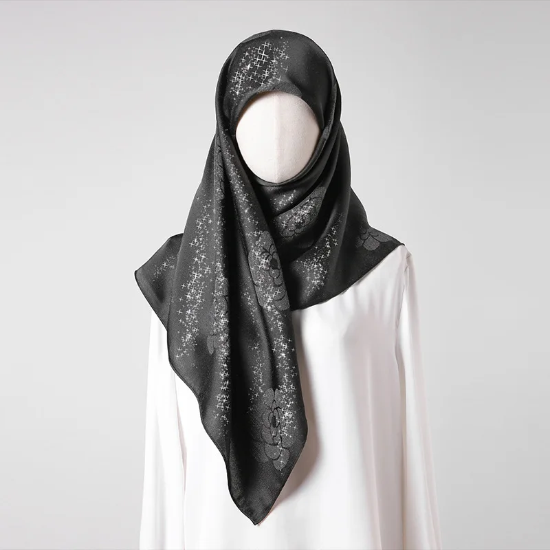 

2025 New Floral Pattern Scarf Glitter Shimmer Muslim Quadrate Shawl Headscarf for Women Elegant Fashion Accessory Pashmina Hijab