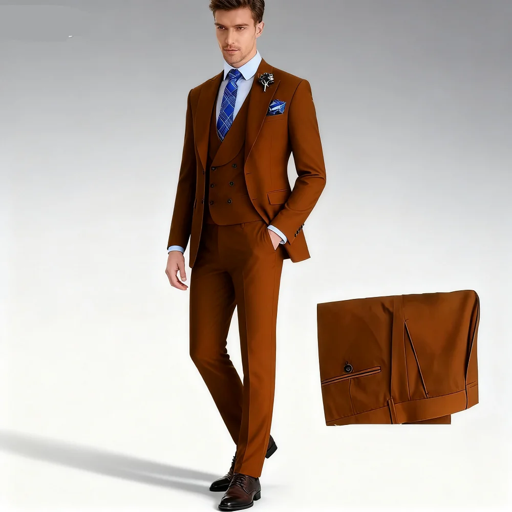 

High-End Slim Fit 3 Pcs Set Formal Wedding Suits for Men Casual Business Groom Tuxedos with Jacket Vest Pants for Party Prom