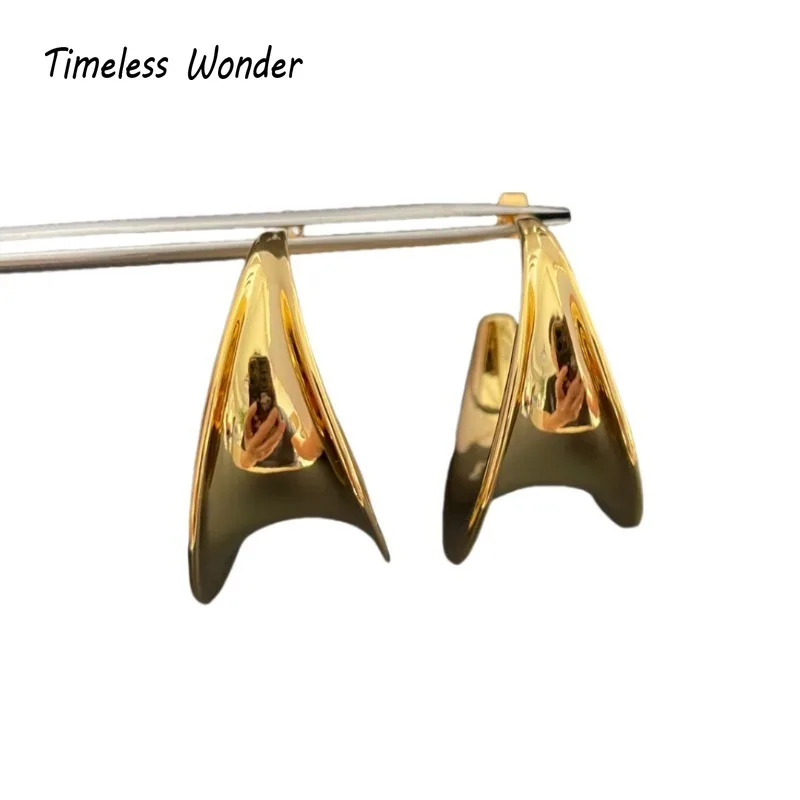 

Timeless Wonder Brass Geo Bent Hoop Earrings for Women Designer Jewelry Runway Goth Luxury Brand Ins Top Rare Bday Gift 6456