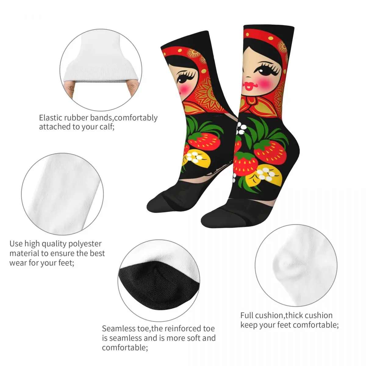 Hip Hop Vintage Classic Crazy Men\'s Socks Unisex Russia Matryoshka Art Culture Harajuku Seamless Printed Crew Sock Boys Gift