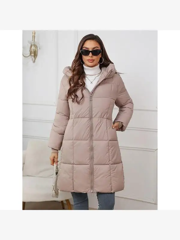 

Женское тонкое теплое приталенное хлопковое пальто с капюшоном длиной до колена, зимнее пальто средней длины, длинное цветное пальто на молнии све