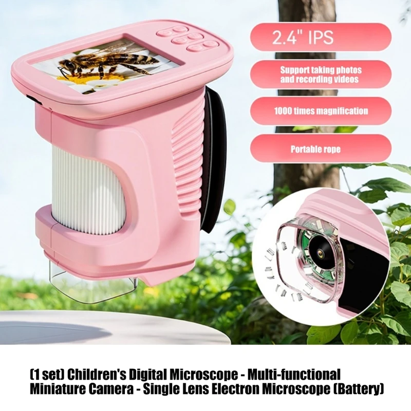Kids Microscope Viewer with 2.4 Screen for Classroom Observation, LED Viewing, Photo Video Recording, Rechargeable Design 15UB