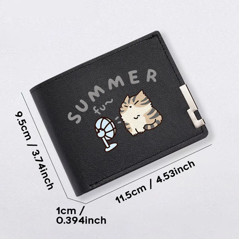 여름 재미 고양이 디자인 남성용 슬림 지갑 PU 가죽 경량 내구성 비즈니스 스타일 일상 사용 패션 액세서리