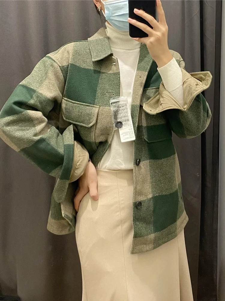 

Осенне-зимнее шерстяное пальто в клетку свободного кроя для мужчин и женщин, модель для пар, молодежное, свободное, с длинными рукавами