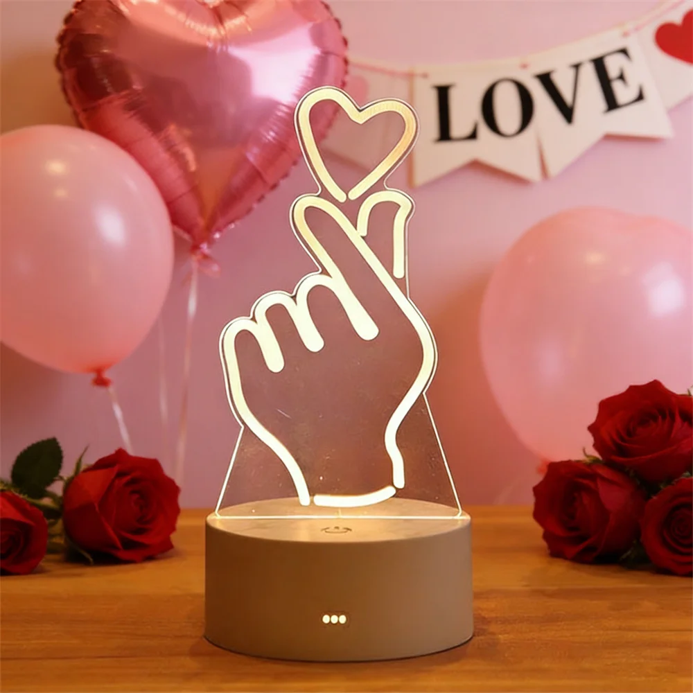 USB Plug-in 3D Acrylic Creative Design LED Night Light for Bedroom Home Christmas Birthday Wedding Decoration Mother's Day Gifts