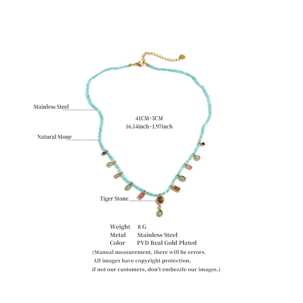 Yhpup Neuheiten Handgefertigter Schmuck Edelstahl Natursteinperlen Kette Quadratischer Tropfenanhänger Halskette – Detail 1