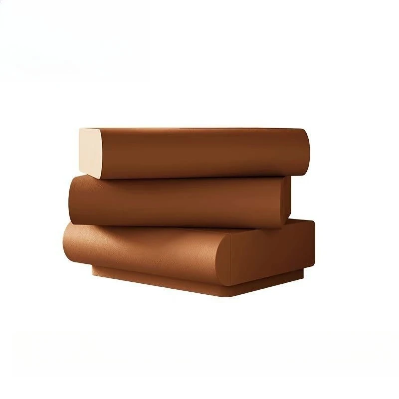 طاولة بجانب السرير مصنوعة من الجلد وحديثة وبسيطة بثلاث دلاء على شكل كريم إيطالي #2