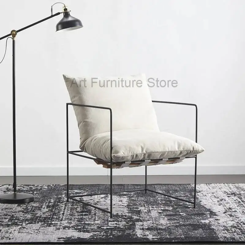 

Nordic Single Sofa Chair Lazy Luxury Iron Dining Chair Modern Living Room Designer Furniture Negotiation Library Furniture