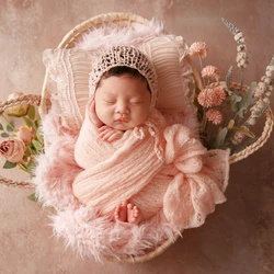 Faux Fur Baby Blanket Lace Pillow Hat Newborn Photograhy Props Pink Newborn Blanket Lace Wrap Ruffles Pillow Hat Accessories