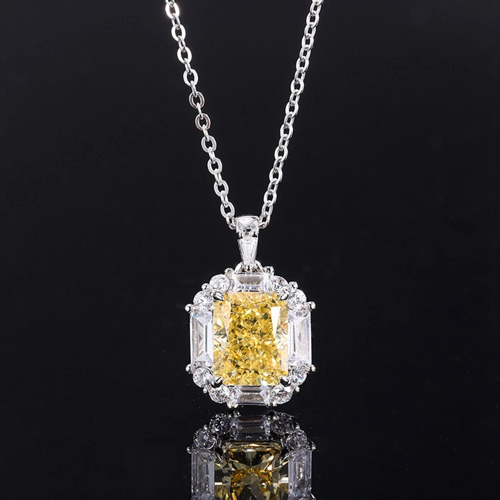 WUIHA Luxury 925 Sterling Silver 8*10MM Yellow Sapphire Courndum Ring/Earrings/Pendant/Necklace Engagement Jewelry Set Wholesale