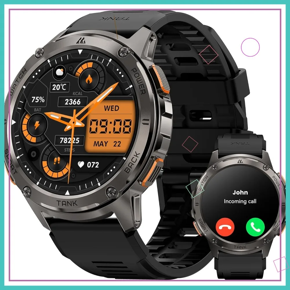

Rugged Smart Watch for Men, 60 Days Battery, 1.43" AMOLED, Bluetooth Call, Military Grade, Compatible iPhone Android