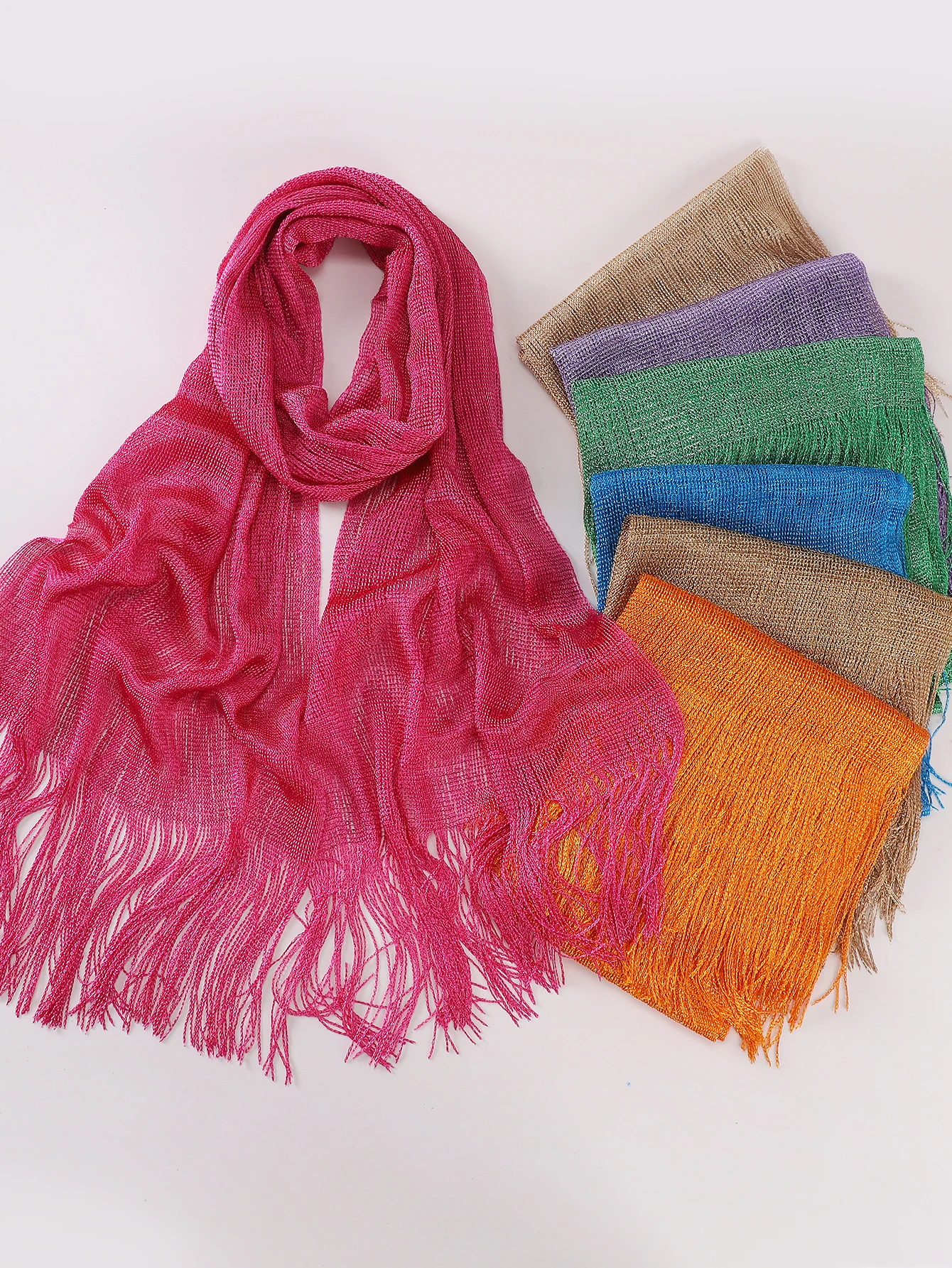 Copricostume da Spiaggia, Sciarpa in Rete Lunga, Tinta Unita, Protezione Solare, Scialle alla Moda, Foulard Diviso per Donna