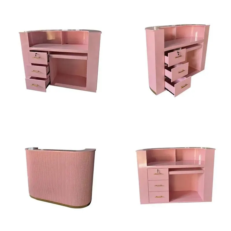 Modern Solid Wood Hotel Front Desk Reception Counter for Company Office Convenience Store Checkout Table with Drawers