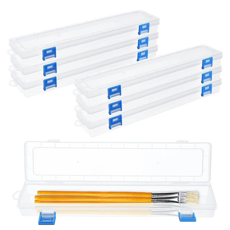 6Pcs Plastic Paint Brush Storage Box,13 Inch Clear Paint Brush Holder Drawing Pen Container With Buckle Plastic Paint