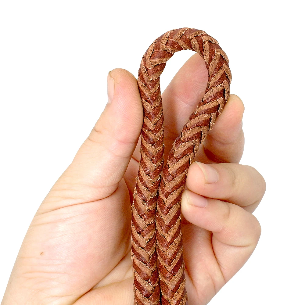 4ft Genuine Leather Dog Leash Soft Real Leather Pet Leash Rolled Braided Dogs Pet Lead for Puppy Small Dogs Walking Brown