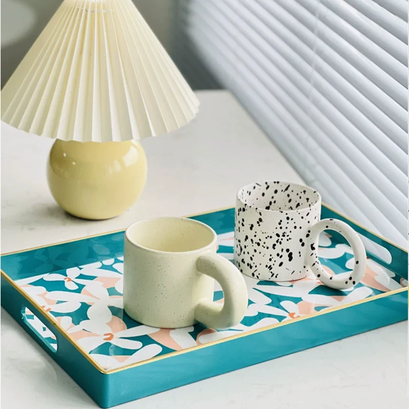 PE Plastic Black and White Checkered Storage Tray, Living Room Coffee Table Decorated Tea Tray, Family Party Rectangular Tray