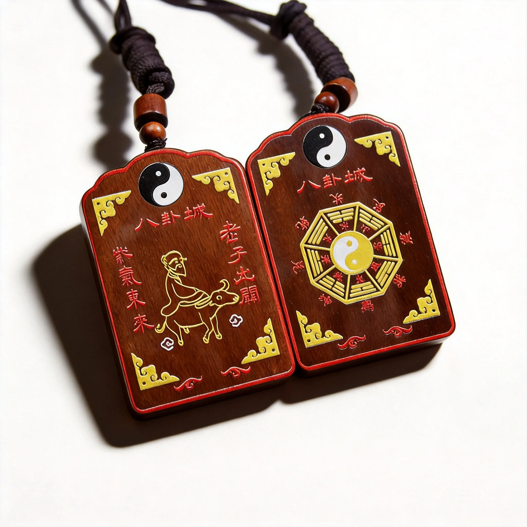Chinese Style Natural Thunder Struck Jujube Wood Taishang Laojun Bagua Pendant Lucky Blessing Wealth Attracting Taoist Amulet
