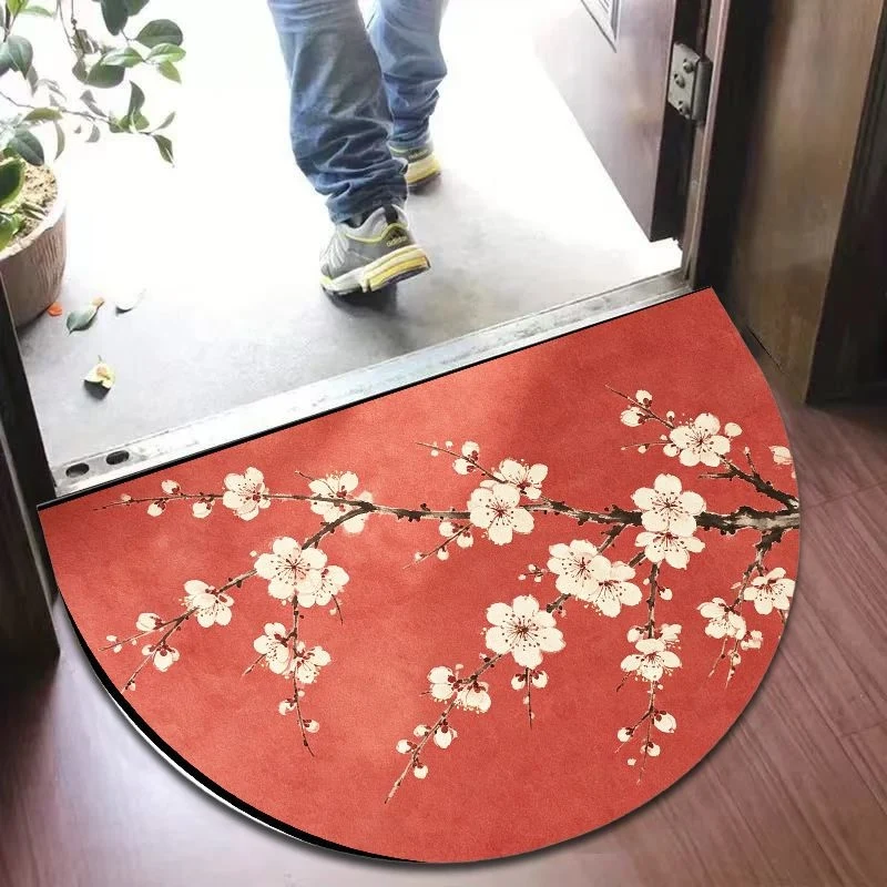 VIKAMA Daisy Stained Glass Semi-Circle Doormat Non-Slip Indoor Outdoor Rug Water Absorbent Entrance Mat for Home Decor