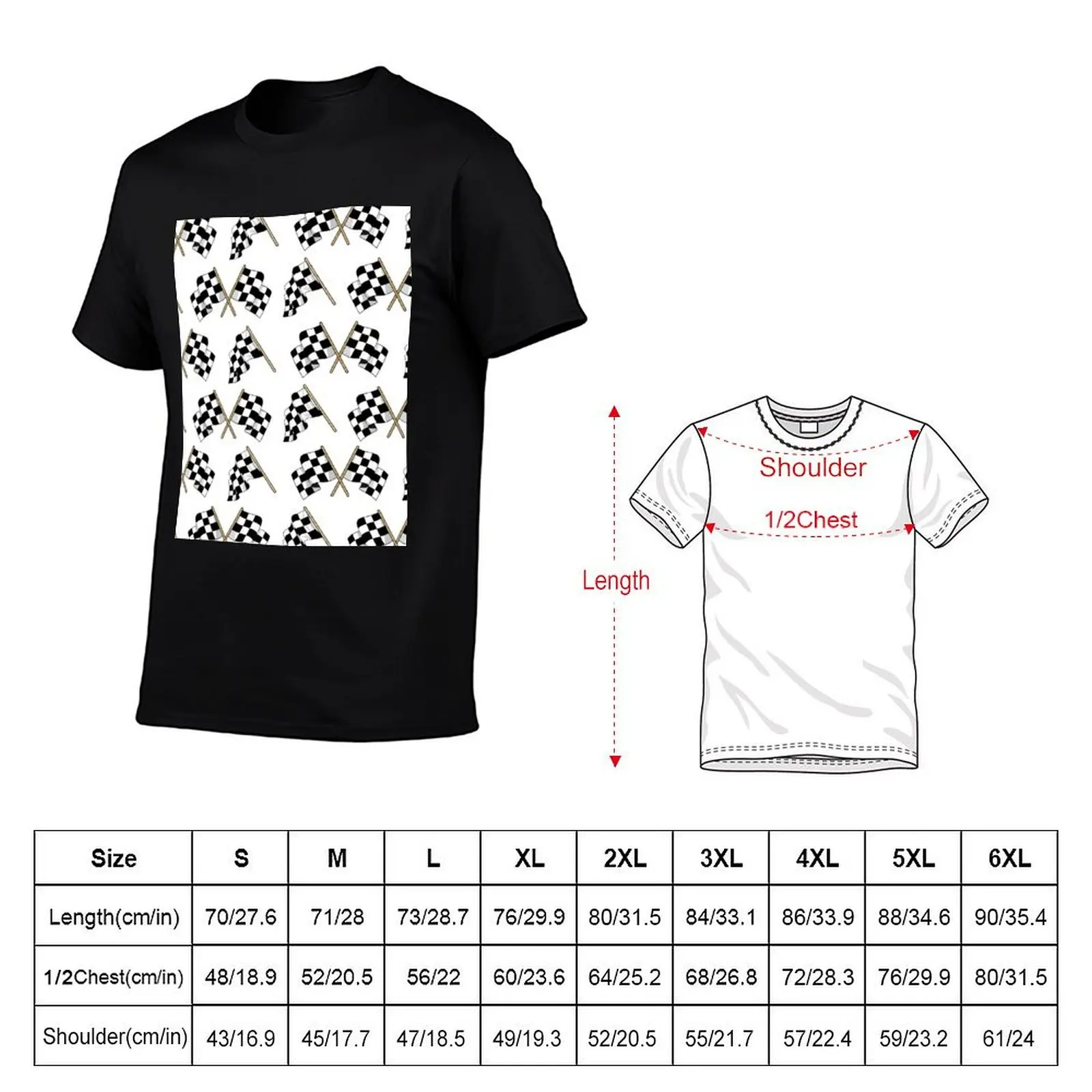 Racing flag pattern, chequered or checkered. T-Shirt sports fans shirts graphic tees black t-shirts for men