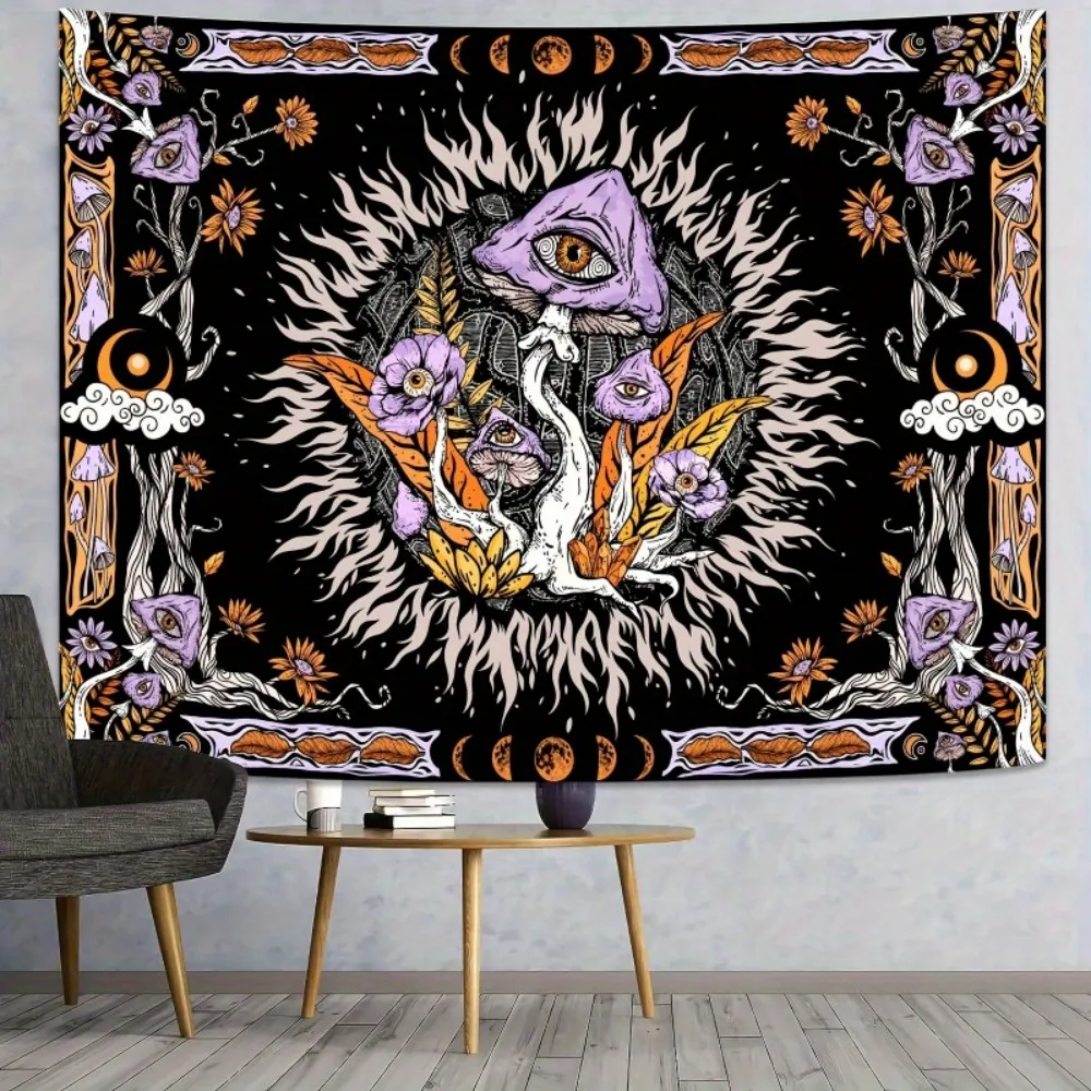 VIKAMA Wandteppich mit lila Pilzen, Tarot-Mondphasen-Motiv, Wandbehang für Heimdekoration, Boho-Schlafzimmer, Wohnzimmer, Schlafsaal, Party-Dekoration