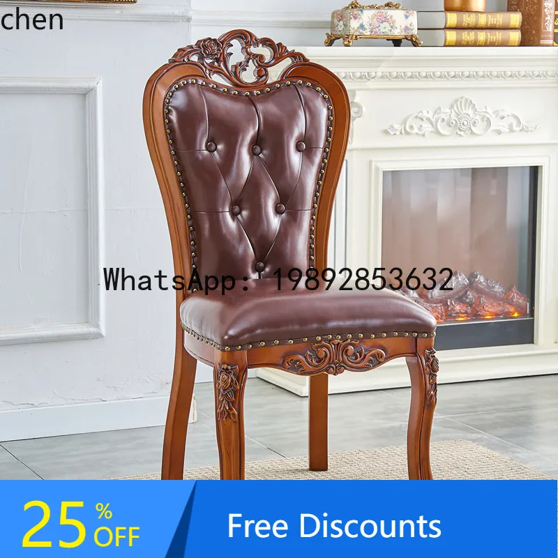 

retro dining chair home backrest carved leather soft bag simple high-end hotel dining chair