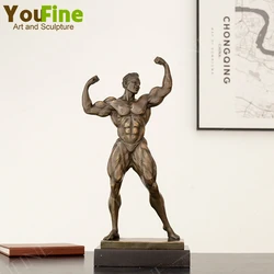 Bronze Muscle Man Statue Fitness Muscle Man Bronze Sculpture Famous Crafts Bodybuilding Sports Gym Ornaments Room Decor Gifts