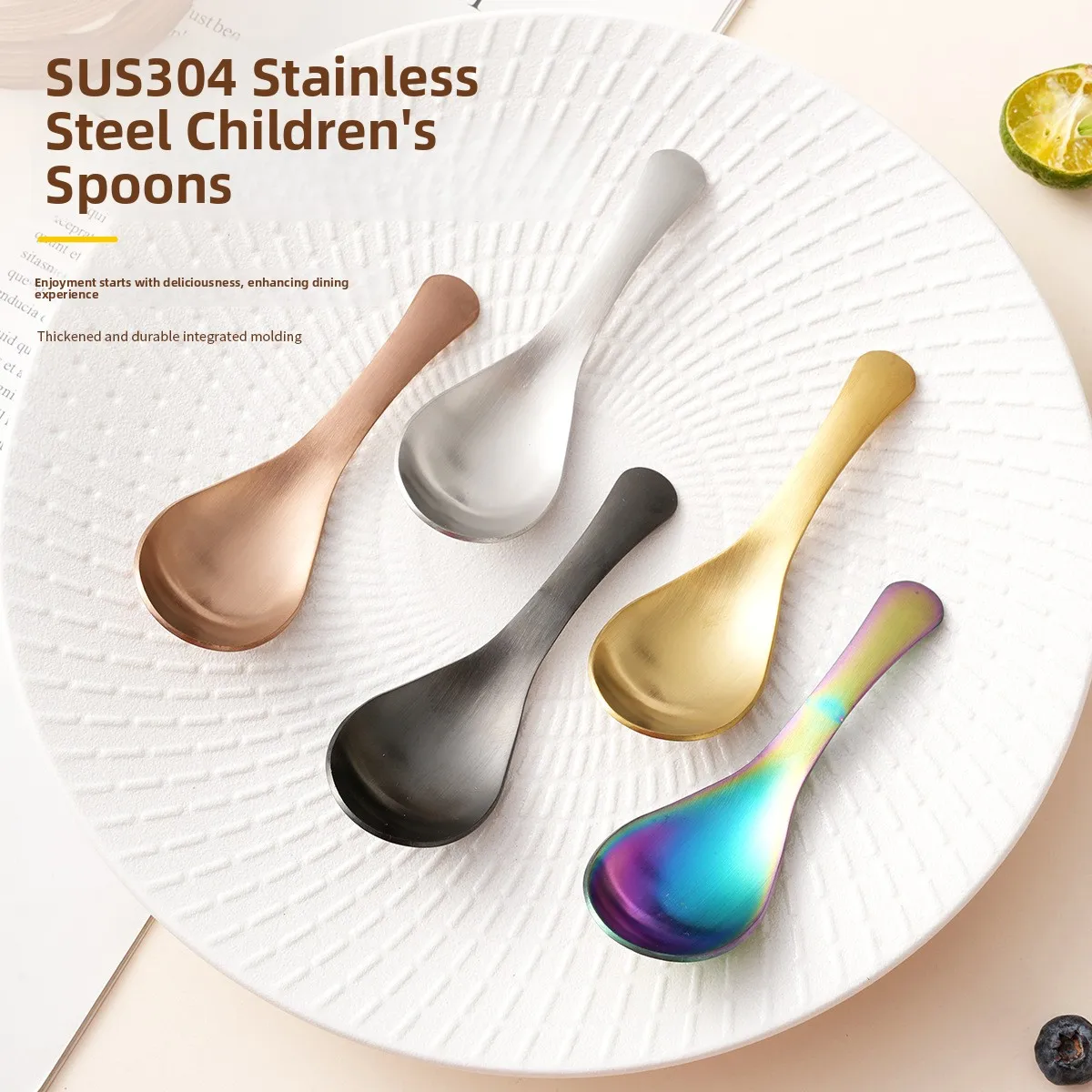 Short Handle 304 Stainless Steel Spoon for Children Eating Dessert Soup Spoon Tea Spoon Coffee Bean Spoon Bird's Nest Spoon