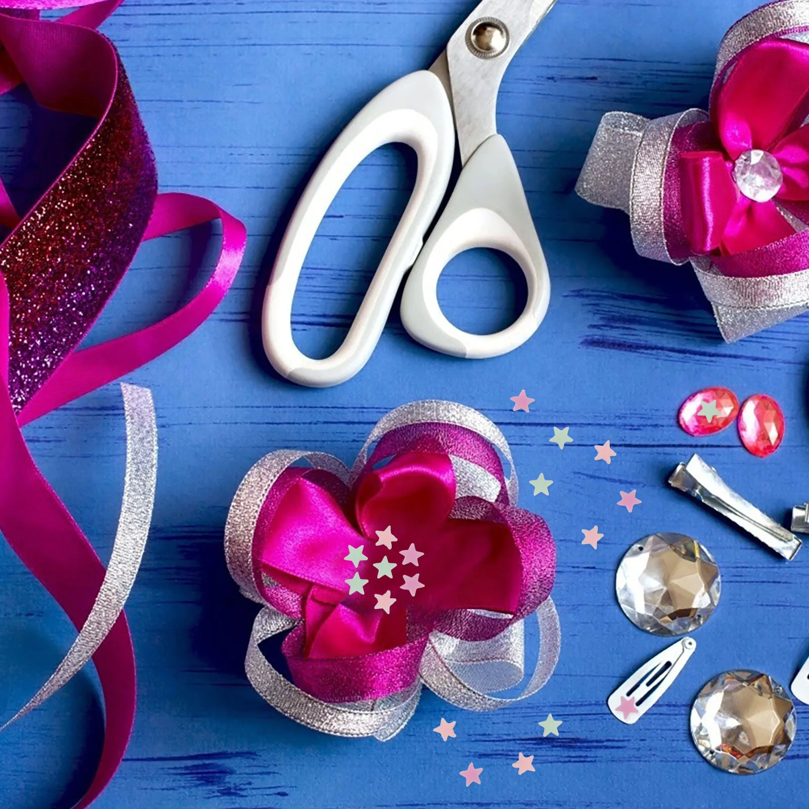 

10 шт. пятиконечных пластинок из полимерной глины для рукоделия, бусин для заколок, украшений для ногтей, розовые, синие