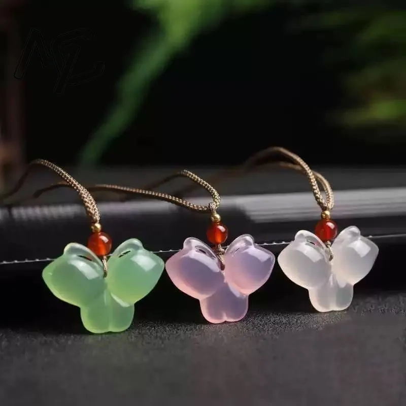 Natural Purple Agate Hand Engraving butterfly Exorcise Evil Spirits Pendant Lucky Amulet Fashion Hand-Carved Man Woman Luck  New