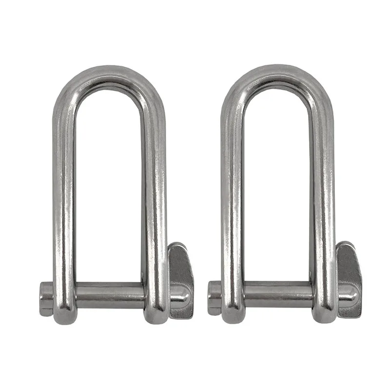 2Pcs Boat 304 Stainless Steel M8 Euro D Type Safety Pin Shackle Screw Slender Connecting Ring Marine Chain Rigging Hardware