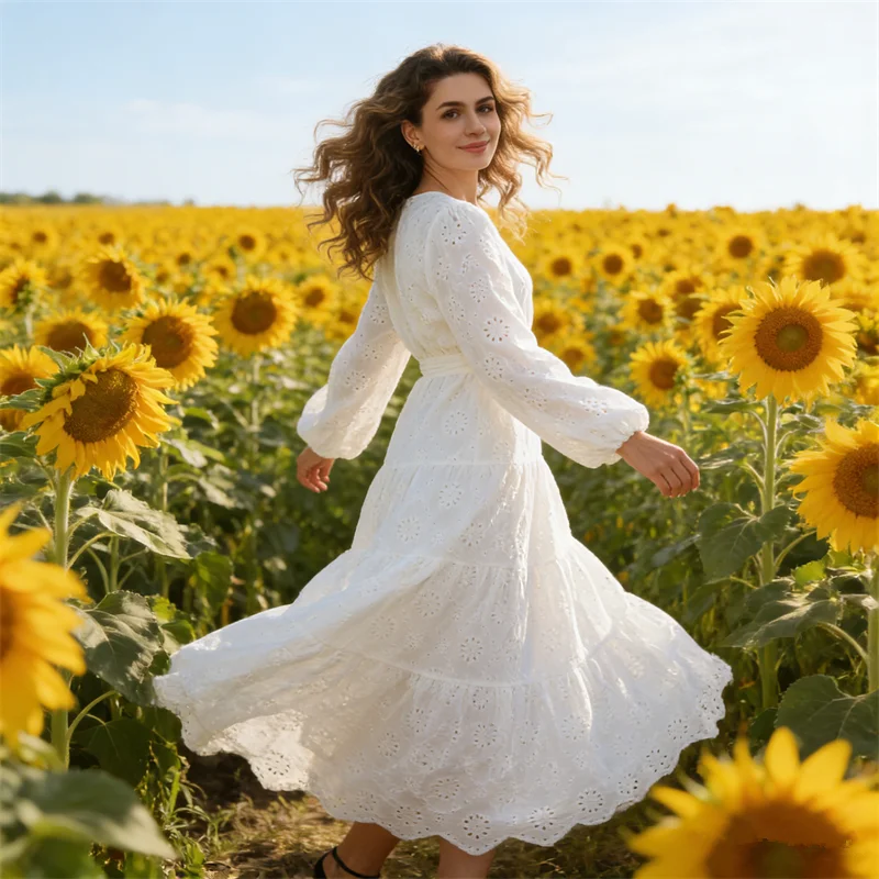 

Eid White Embroidery Abaya Dubai Kaftan Women Belted Muslim Dress Islam Evening Party Gown Arabic Robe Vestidos Jalabiya Ramadan