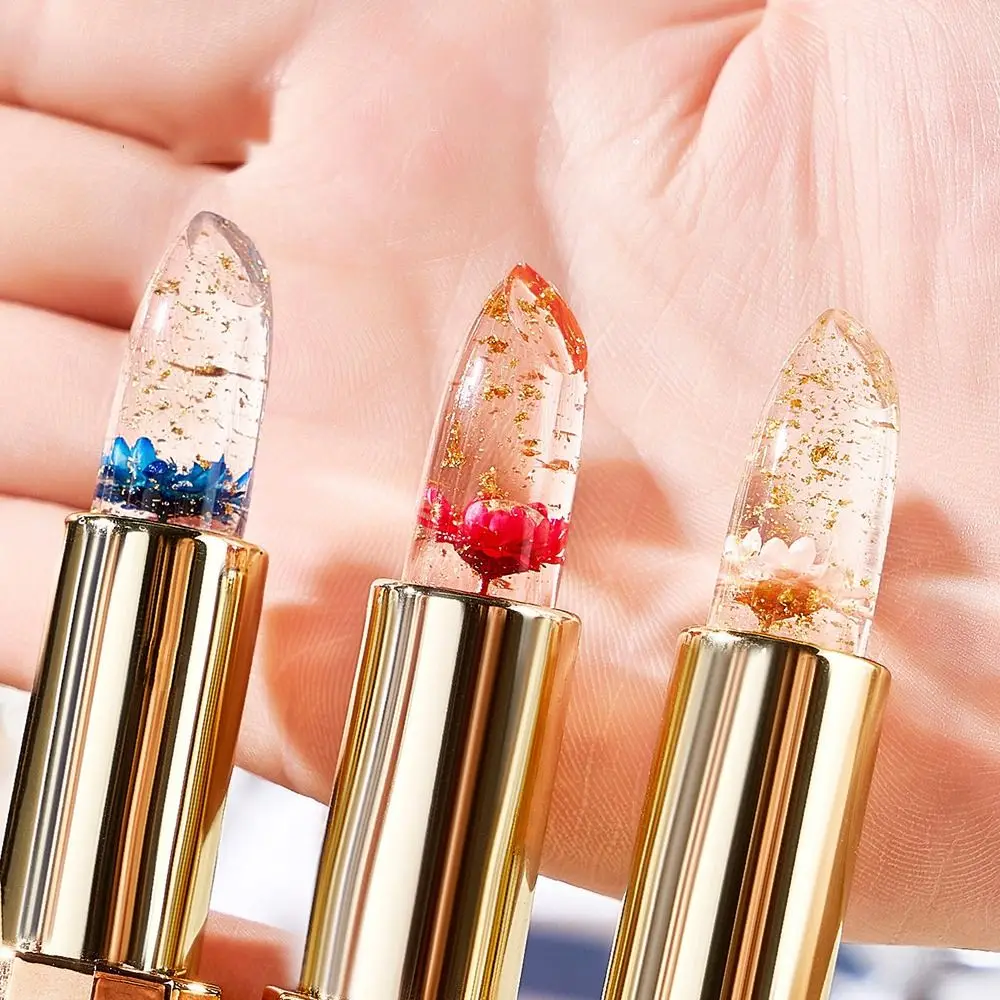 Lápiz labial transparente con forma de flor de gelatina, brillo de labios nutritivo hidratante, cambio de Color con temperatura, bálsamo labial antiadherente para mujer
